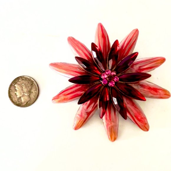Vintage Copper Red Moonglow Starburst Flower Brooch - Picture 3 of 5